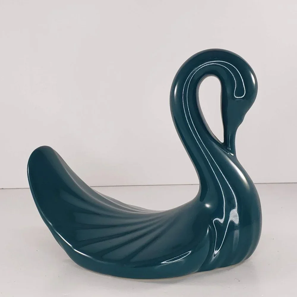 Swan Teal Figurine Towel Holder Ceramic Bathroom Decor